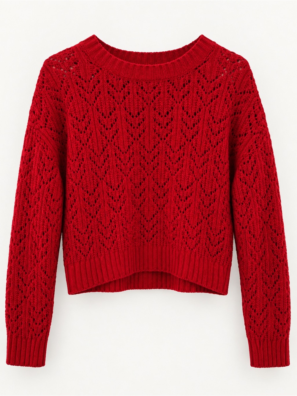 American Eagle Red Pointelle Open-Knit Cropped Sweater Size S